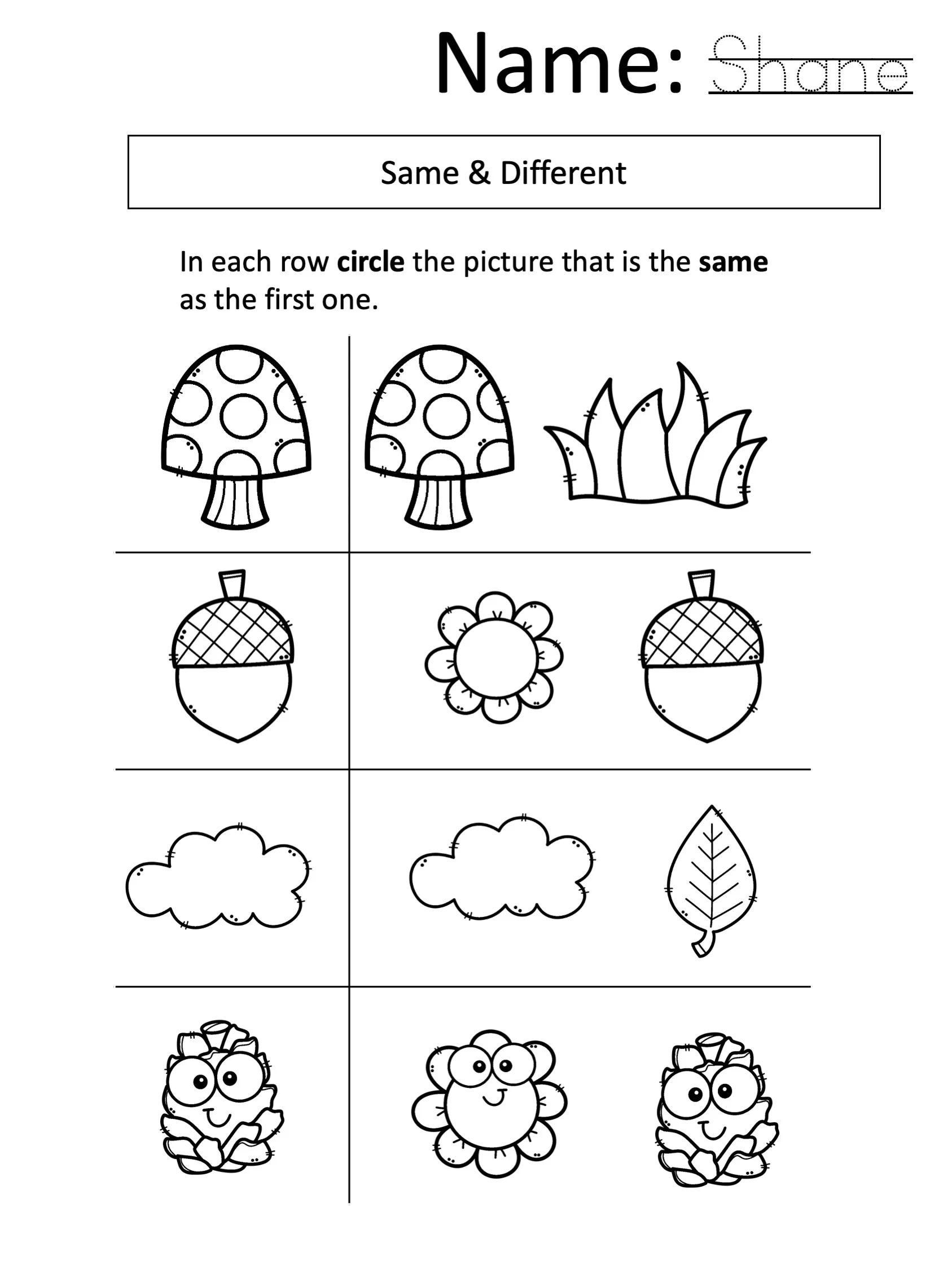 Kindergarten Autism Worksheets Printables
