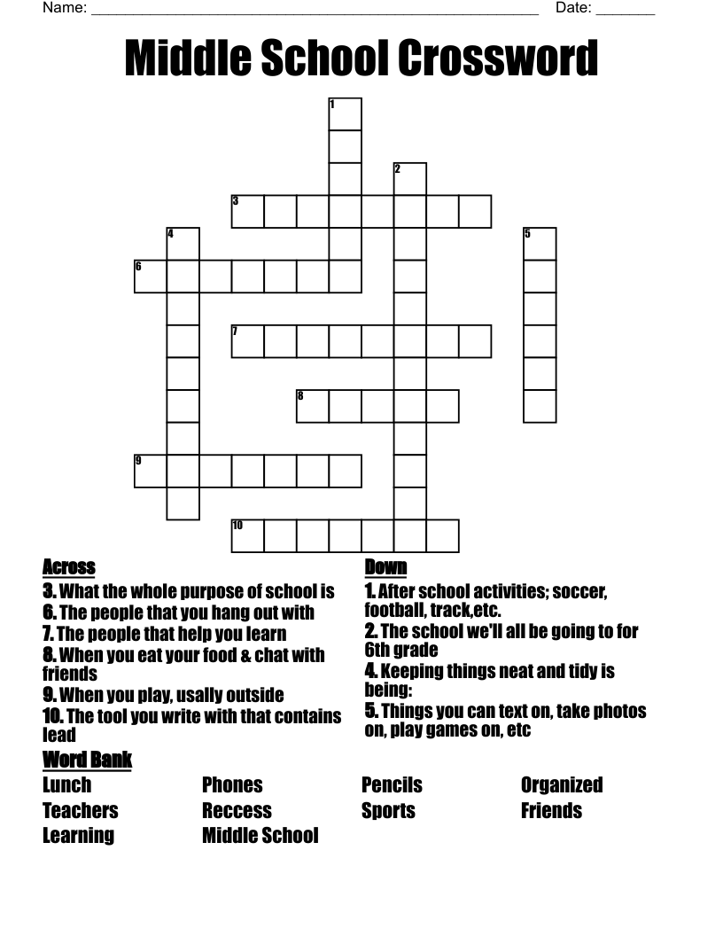 Printable Crossword Puzzles High School