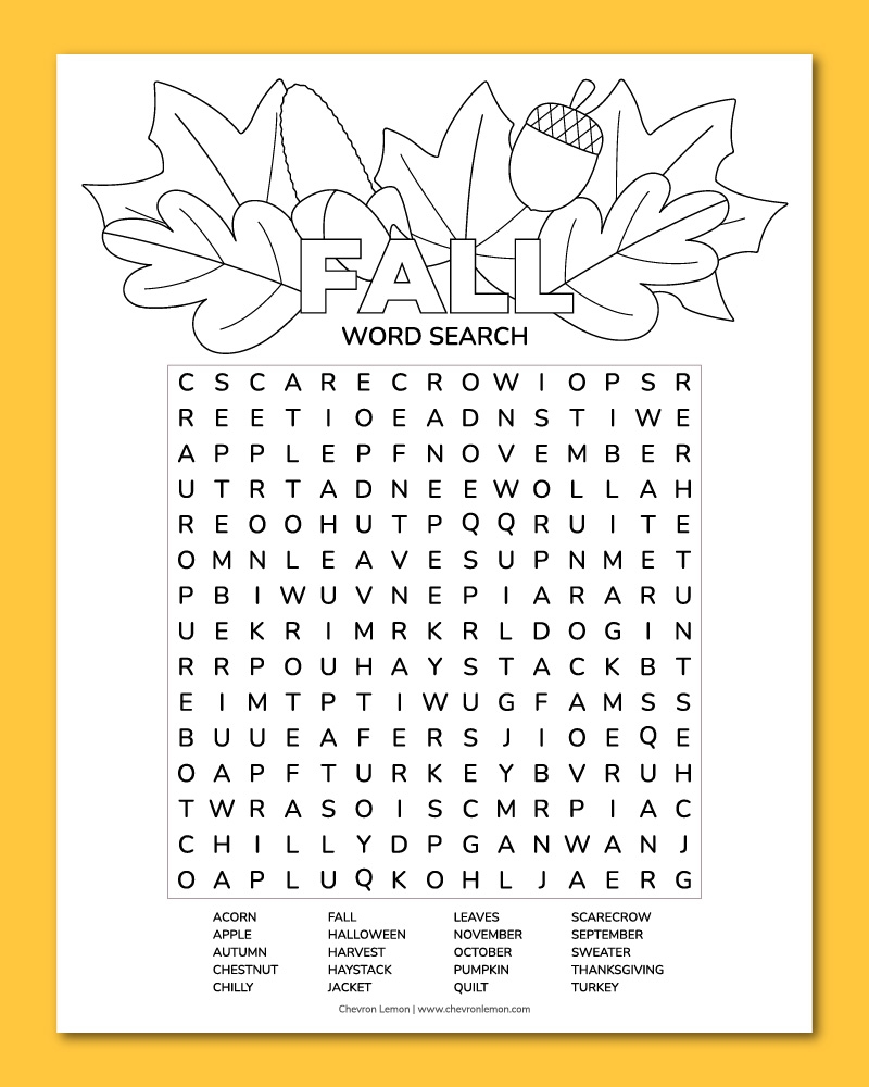 Fall Word Search Puzzles For Adults Printable