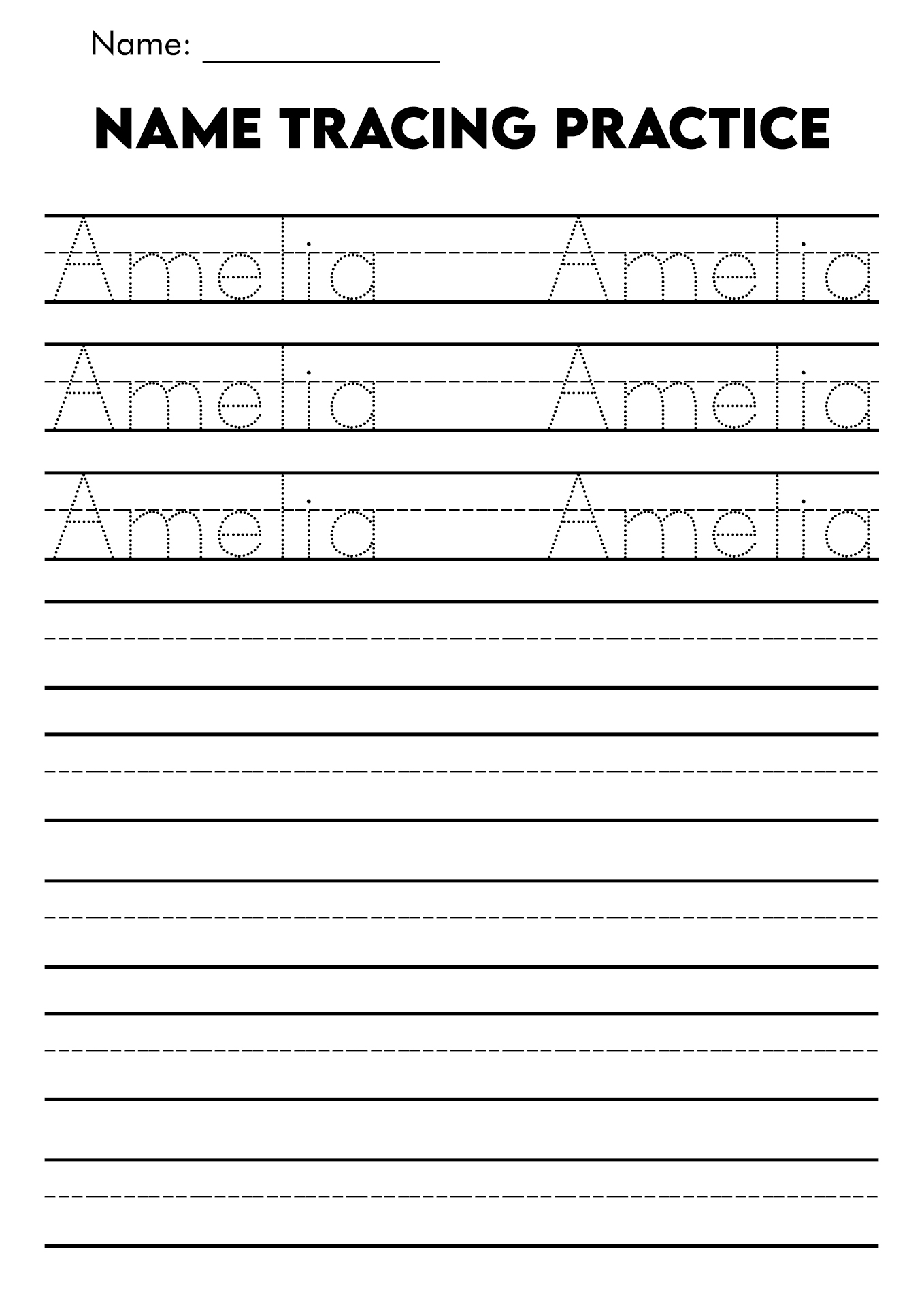Free Name Tracing Worksheet Printable Prek