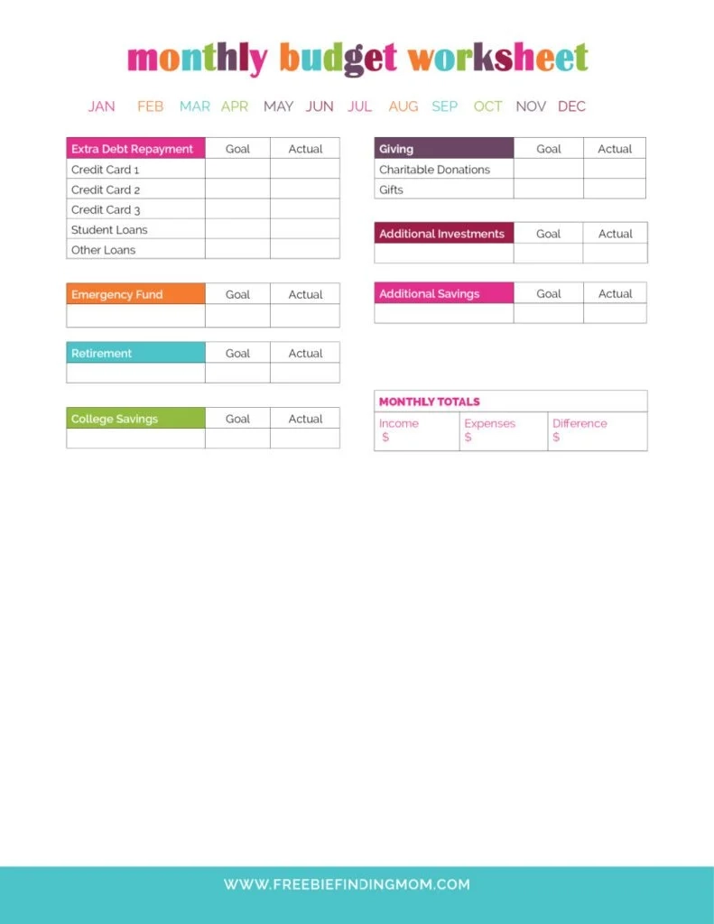 Printable Monthly Budget Planner Template