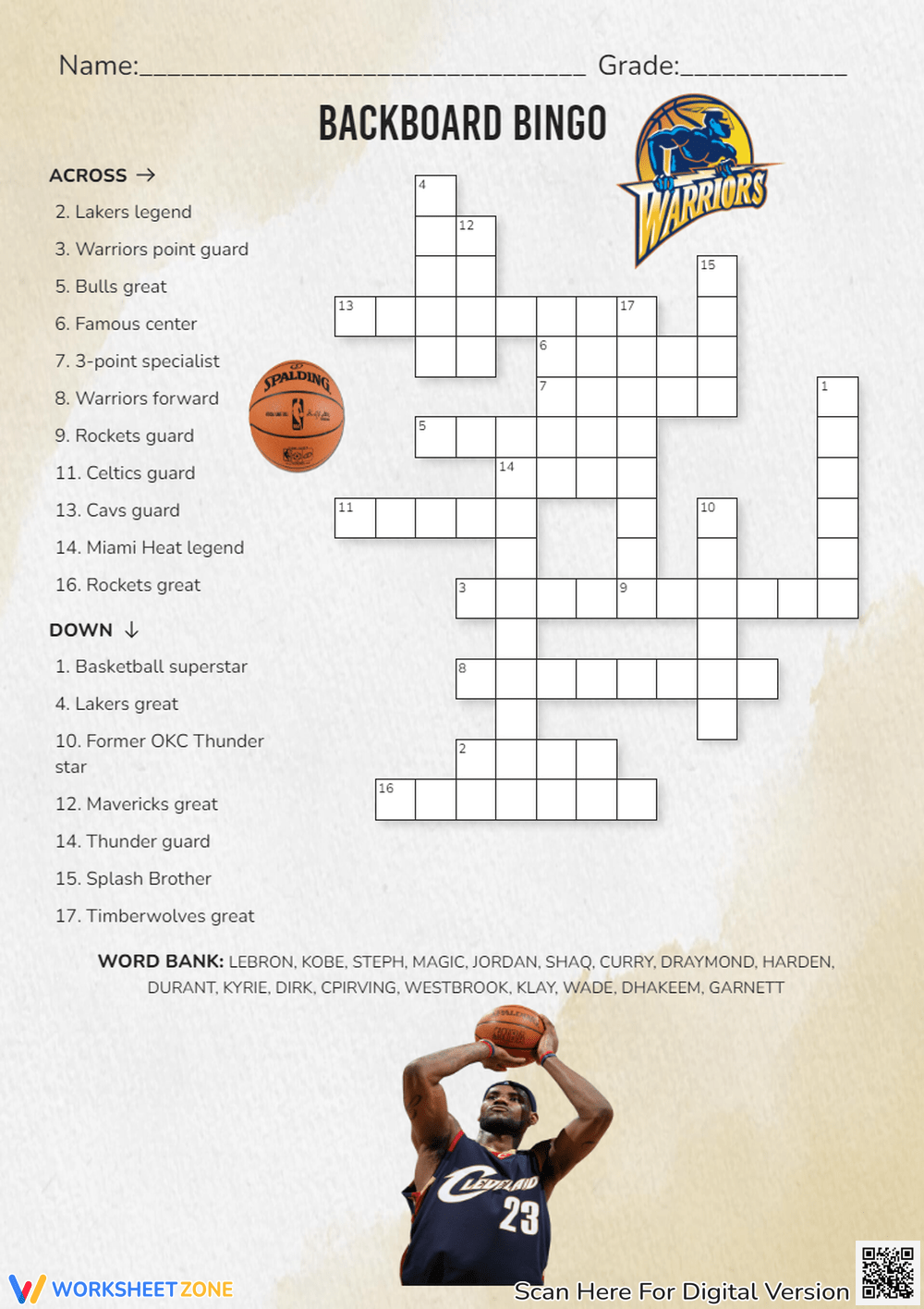 Printable NBA Crossword Puzzles Worksheets
