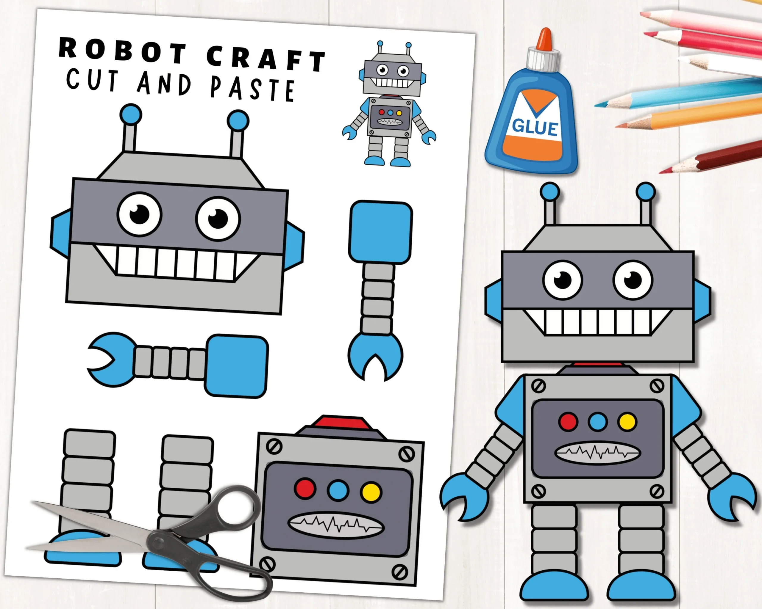 Printable Robot Craft Template For Kids Build A Robot Color 