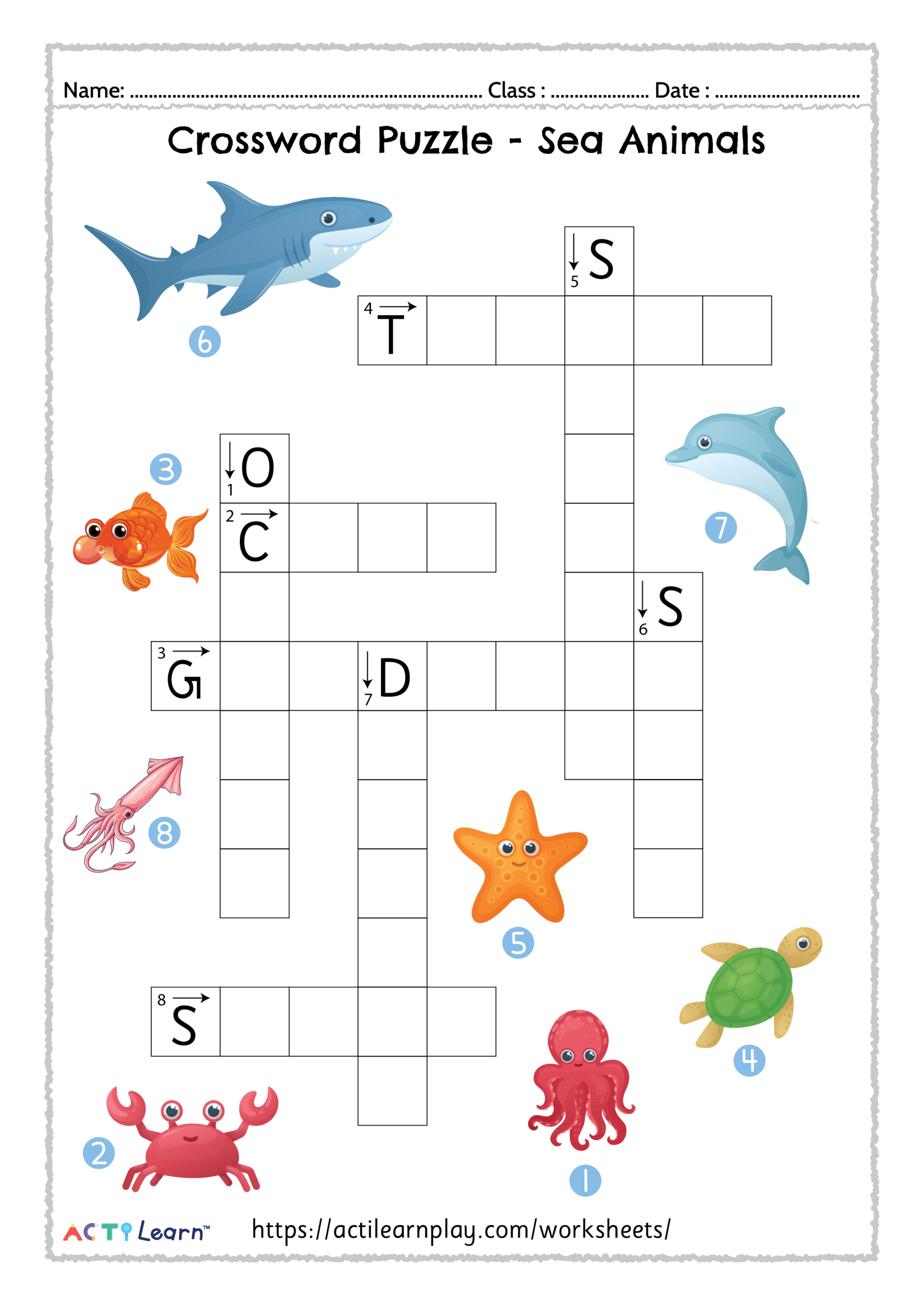 Printable Crossword Puzzle Animals