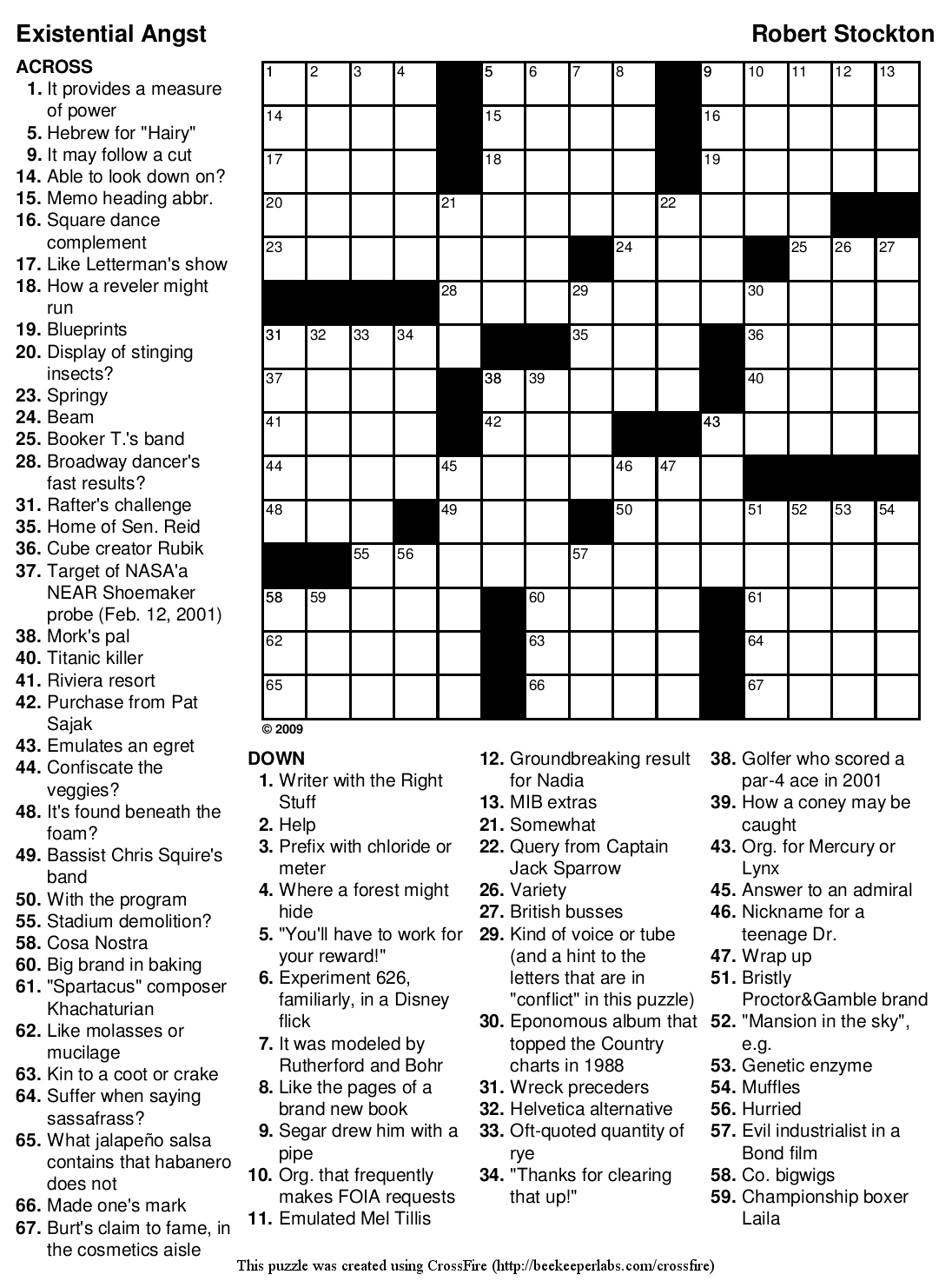 Printable Themed Crossword 97 Existential Angst Beekeeper 