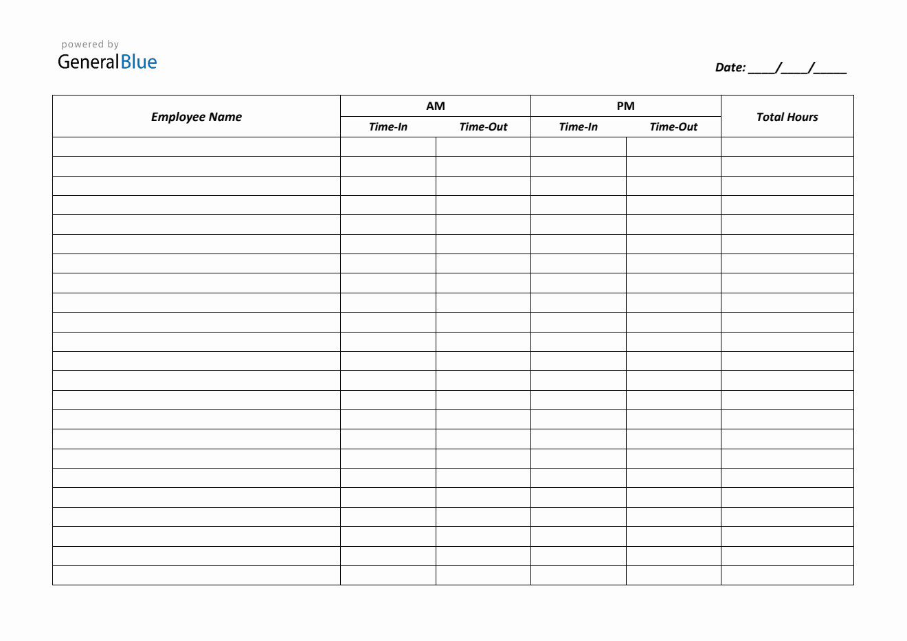 Printable Time in And Time Out Timesheet PDF A4 