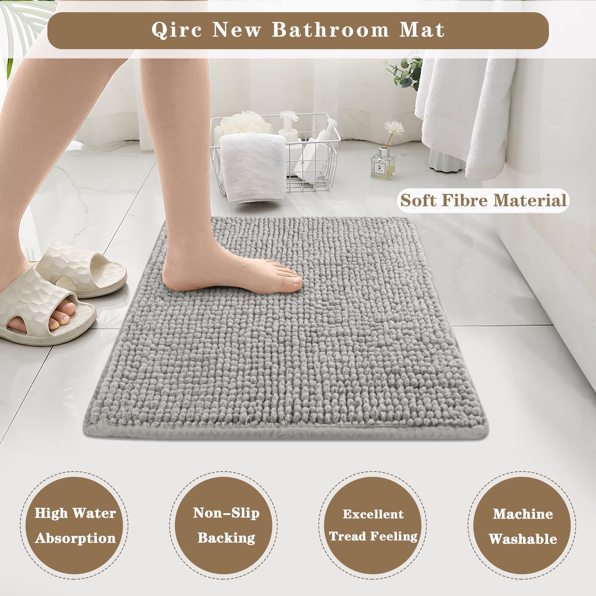 Qirc Bath Rug Mat Non Slip Absorbent Bathroom Large Soft 