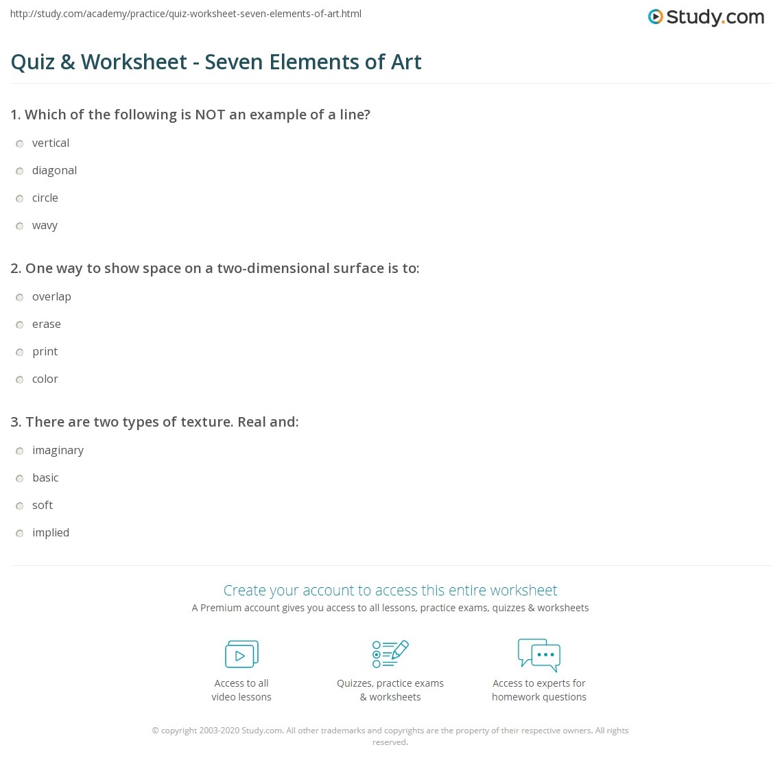 Quiz amp Worksheet Seven Elements Of Art Study
