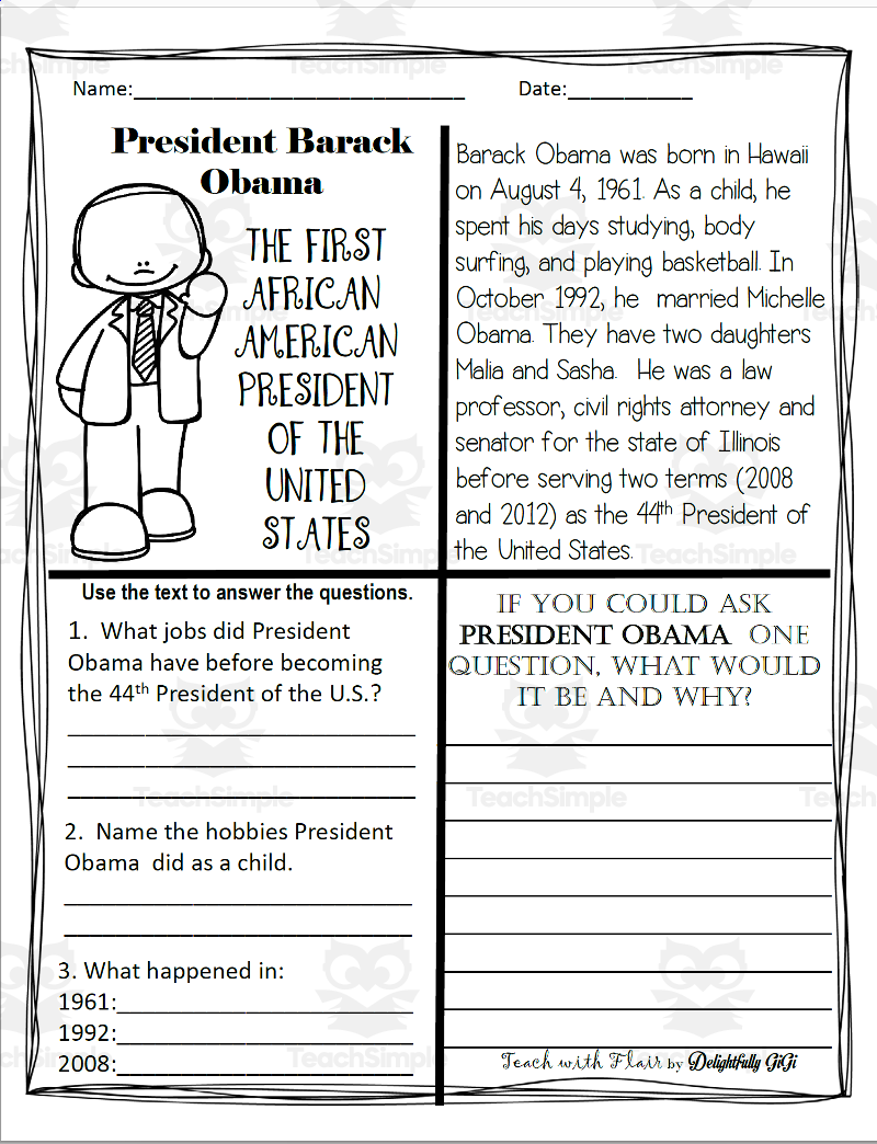 Free Printable Worksheets Of President Obama