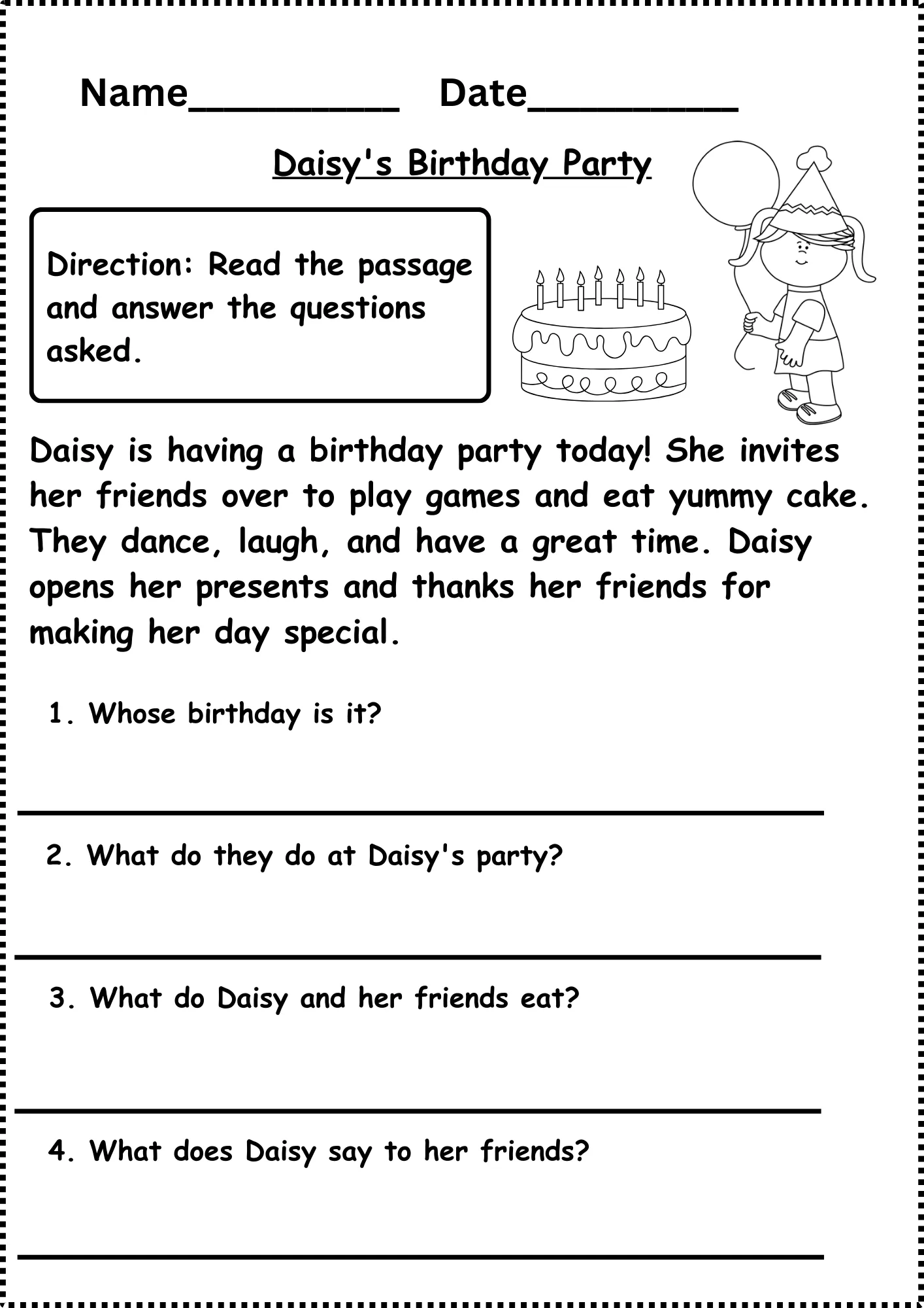 Free Printable Reading Comprehension Worksheets For 1st Graders