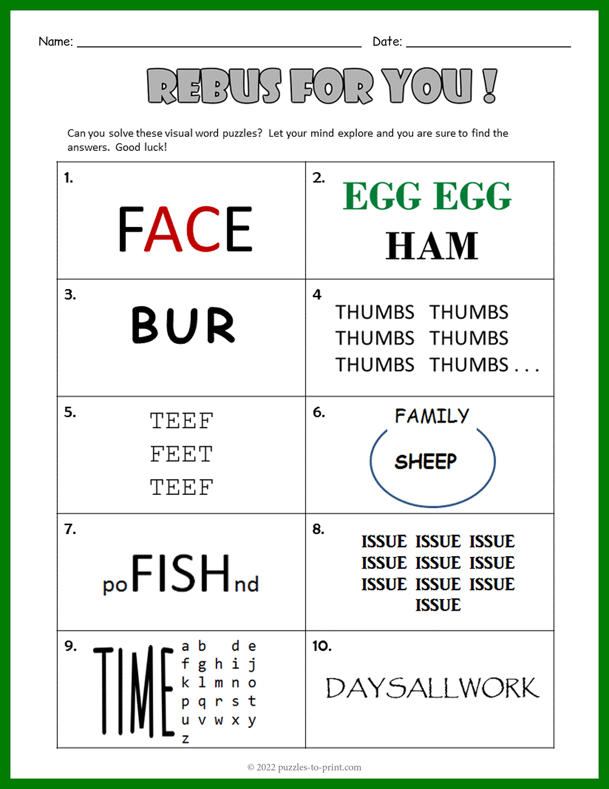 Rebus Puzzles Printable With Answers