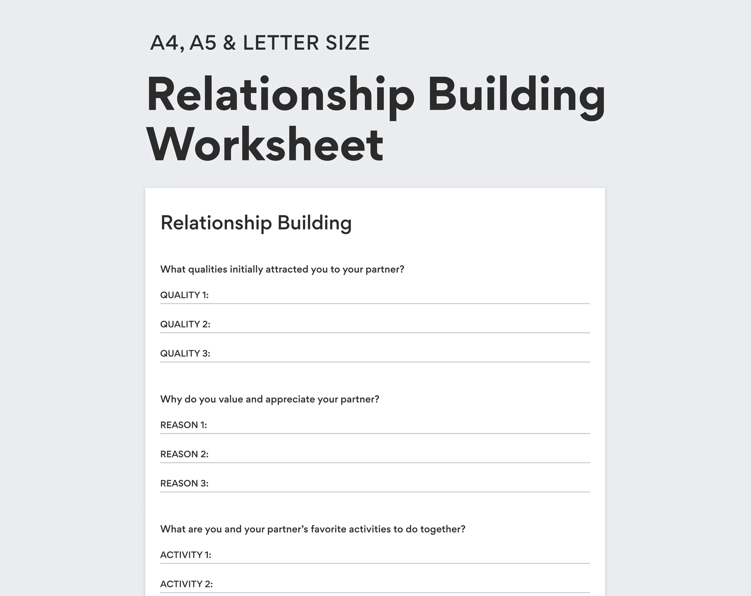Relationship Building Worksheet For Couples PDF Printable 