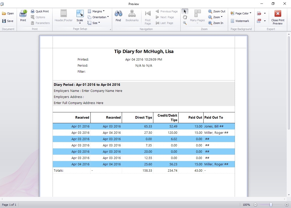 Employee Tip Reporting Form 4070