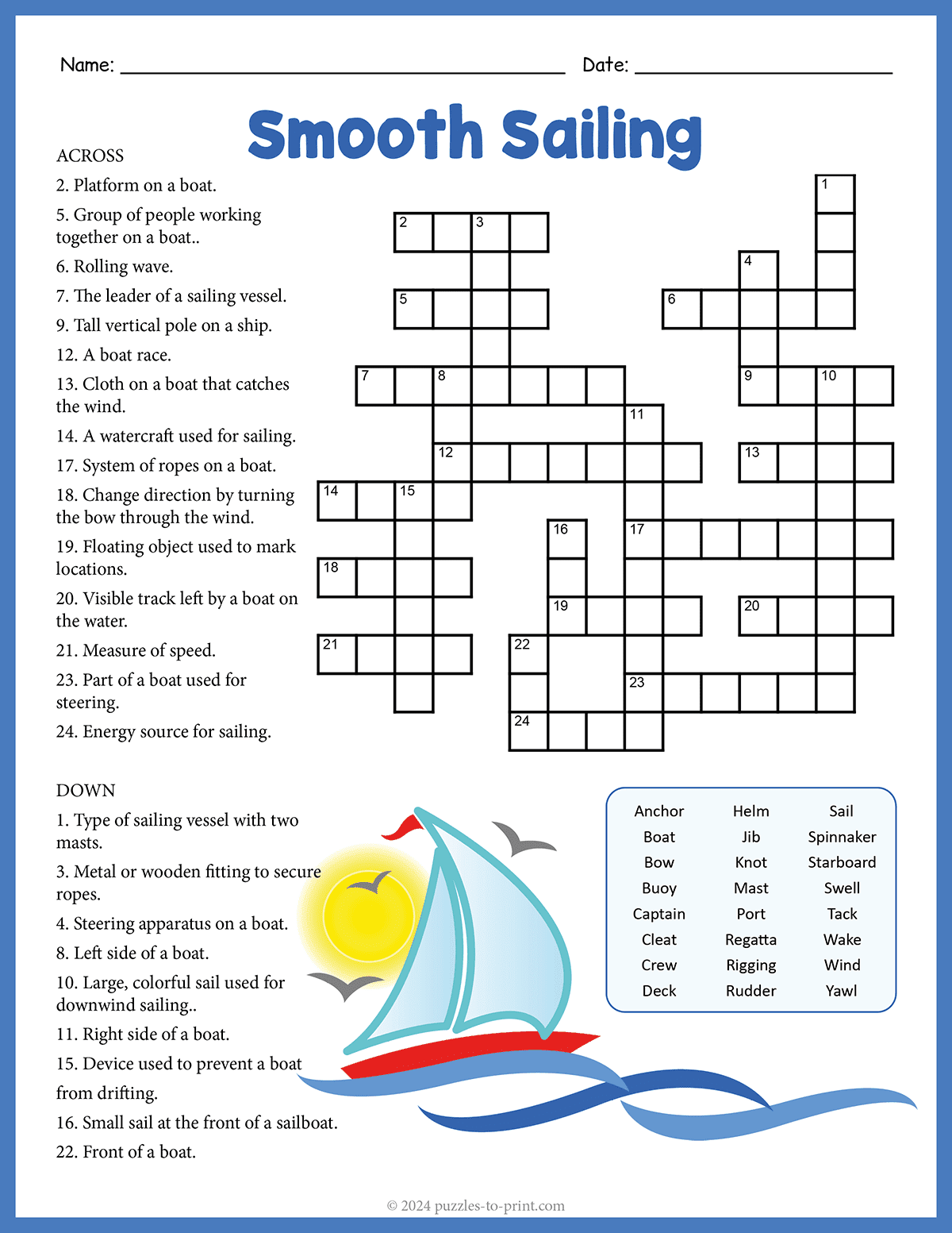 Printable Crossword Puzzles Sea Terms