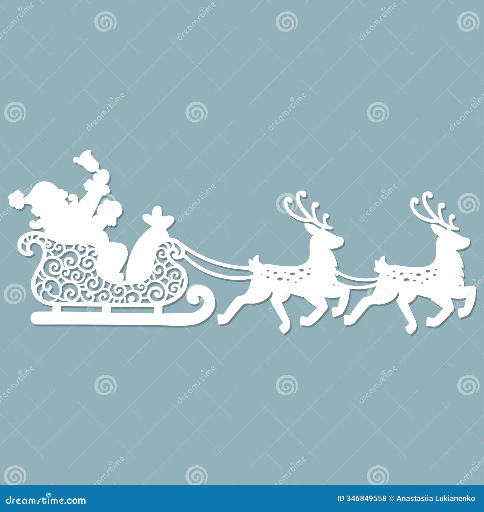 Santa Claus In A Sleigh Pulled By Reindeer Template For Laser 