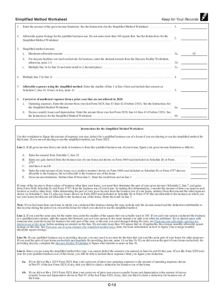 Irs Form Simplified Method Worksheet