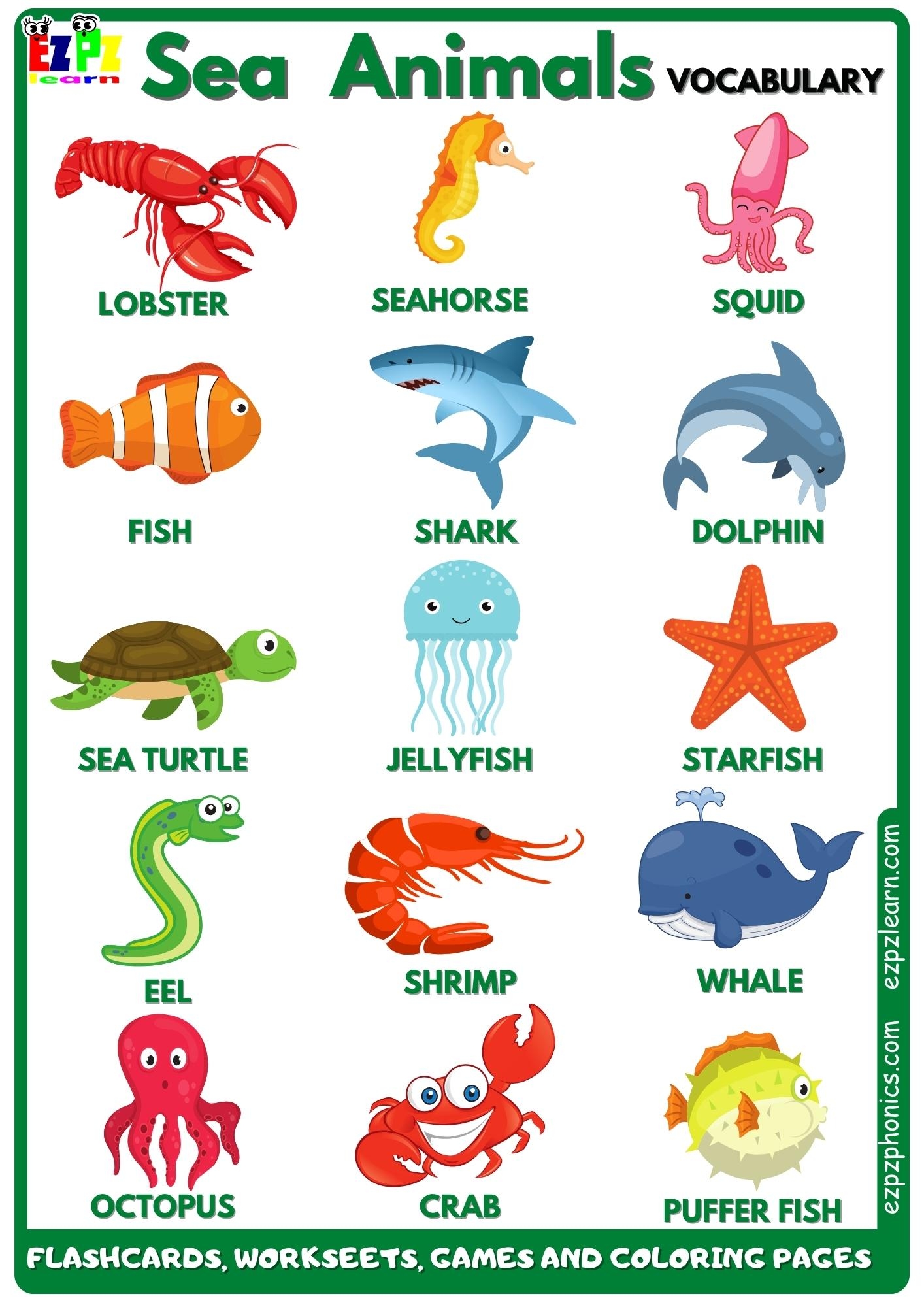 Sea Animals Vocabulary Free English Vocabulary Flashcards 