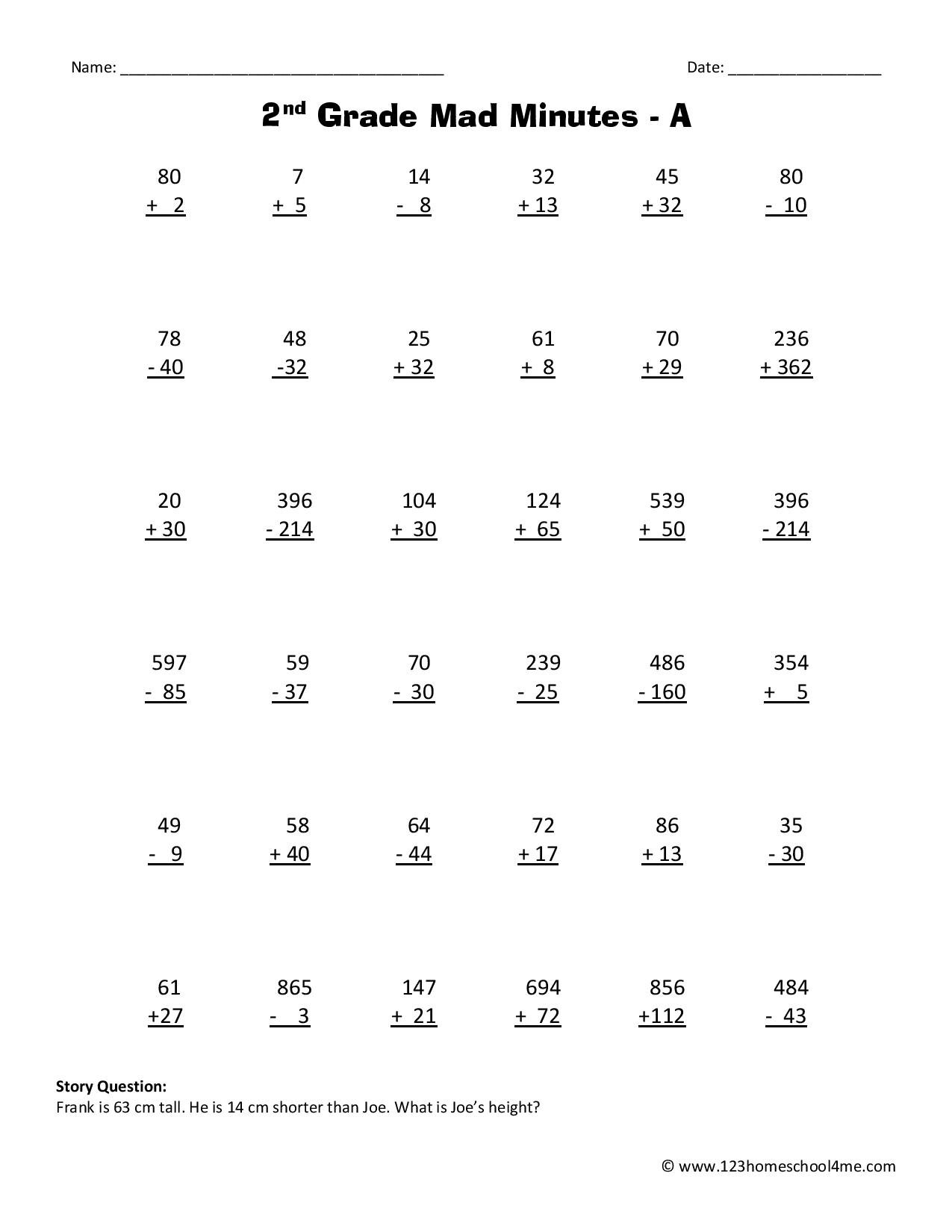 Second Grade Math Worksheets 123 Homeschool 4 Me Worksheets 