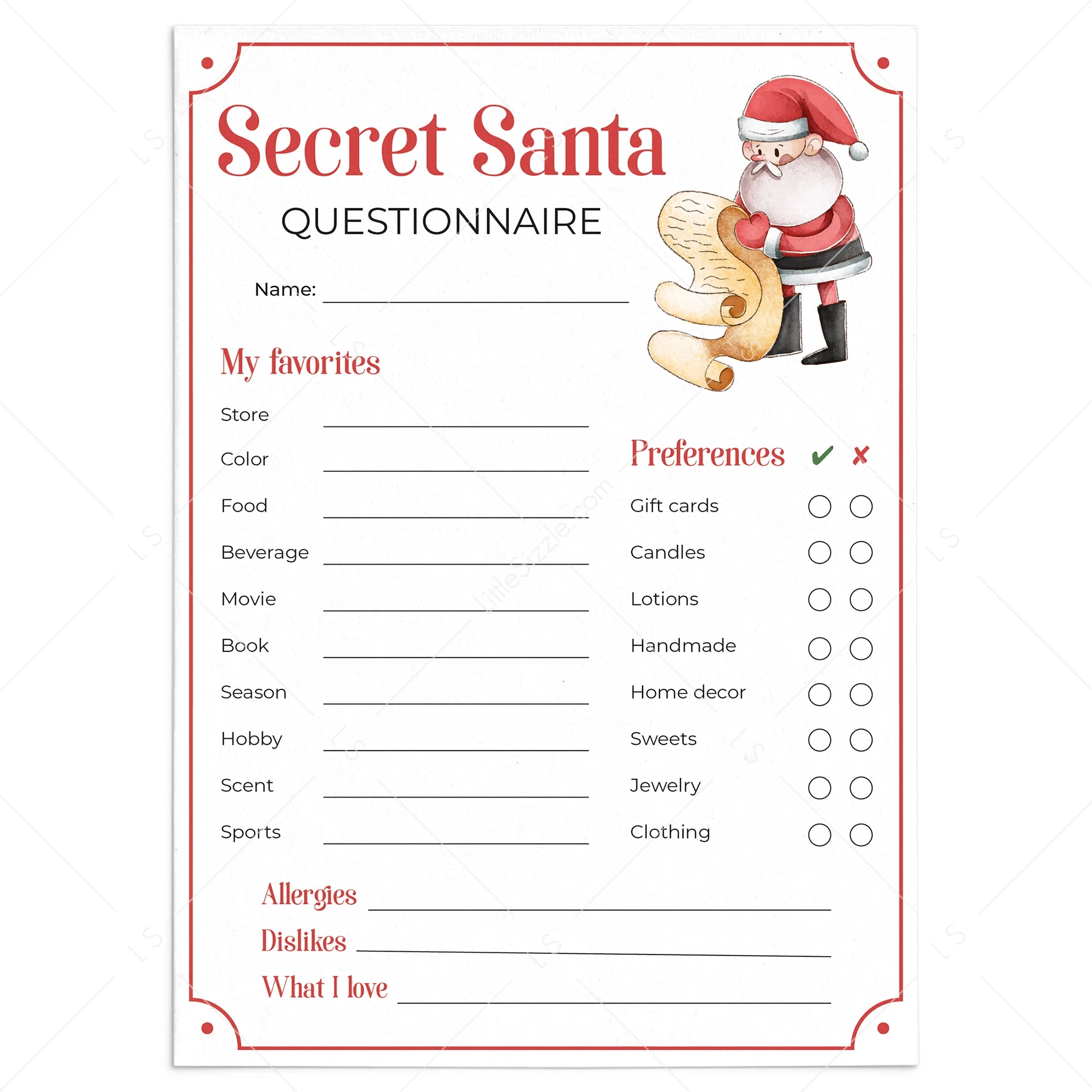 Free Printable Secret Santa List