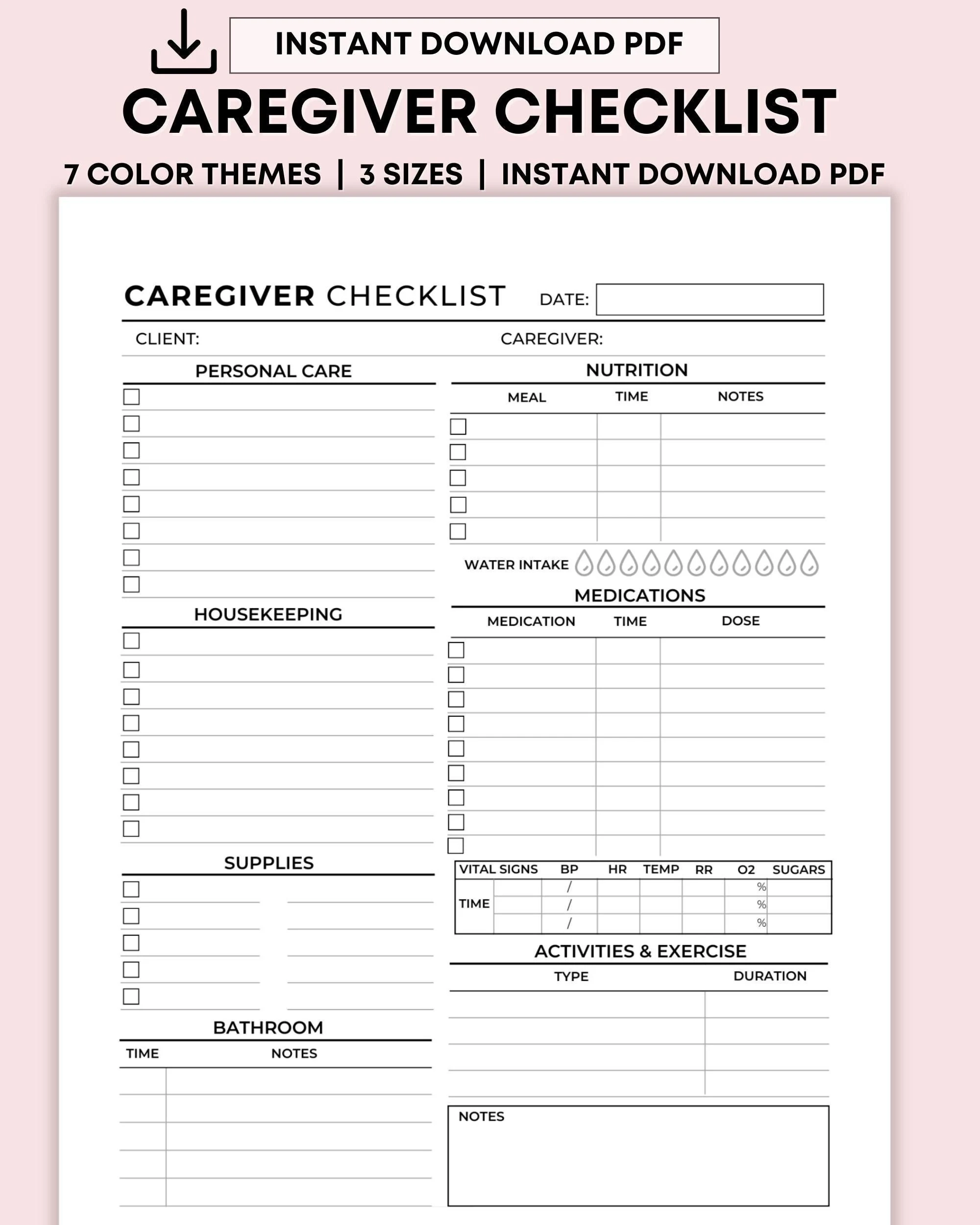 Senior Caregiver Checklist Printable Caregiver Daily Log Elderly 