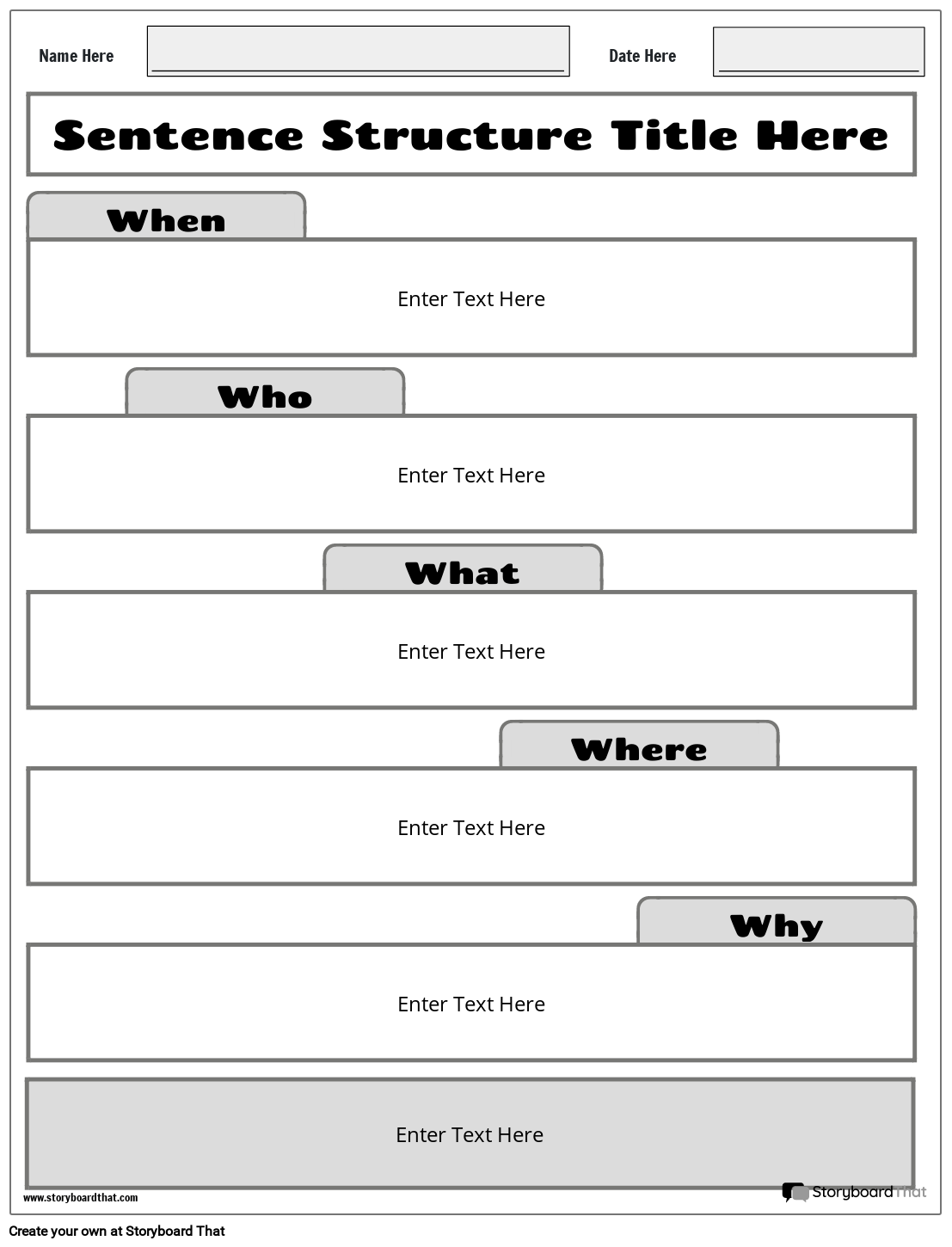 Sentence Structure Worksheets Create With Storyboard That