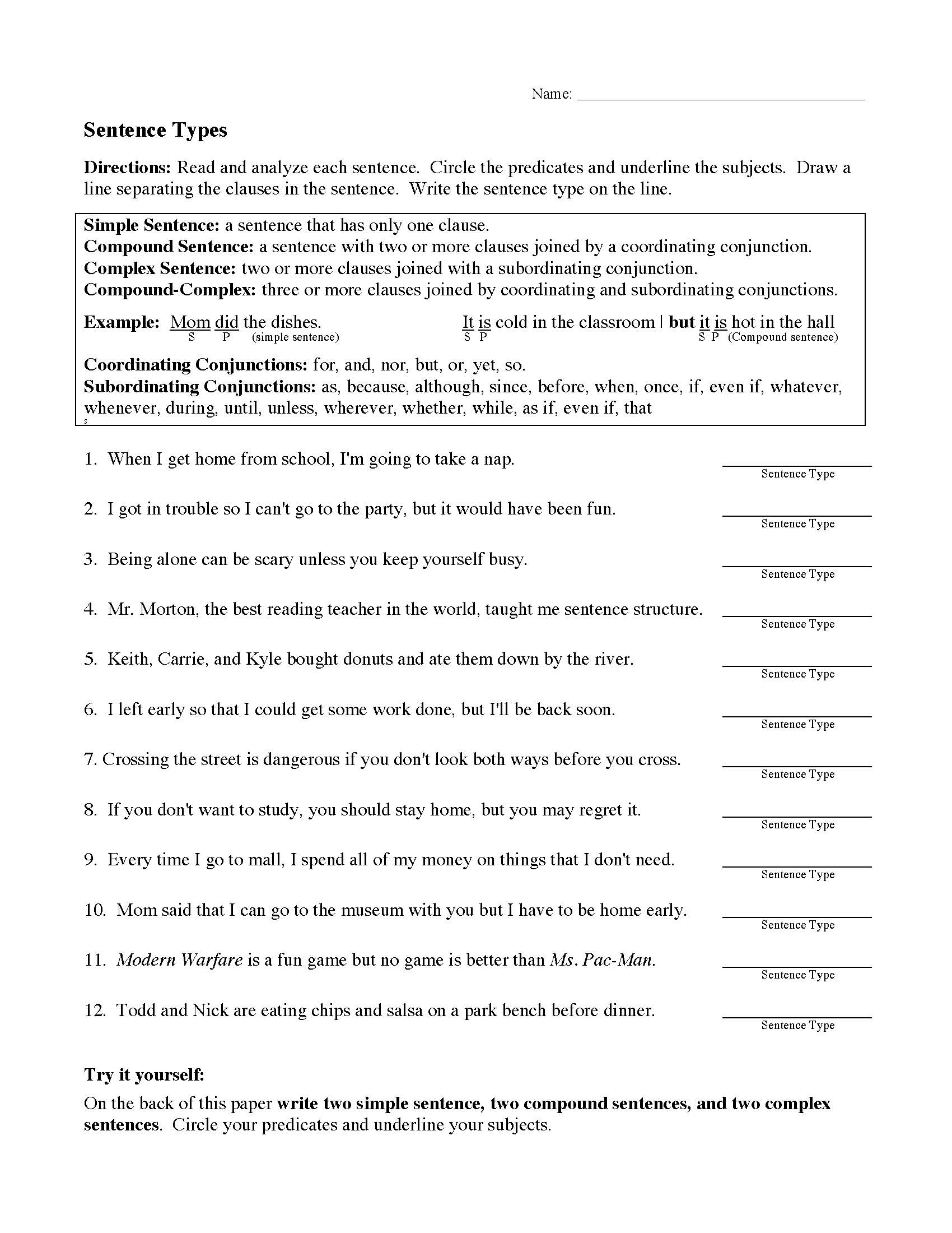 Free Printable Sentence Structure Worksheets