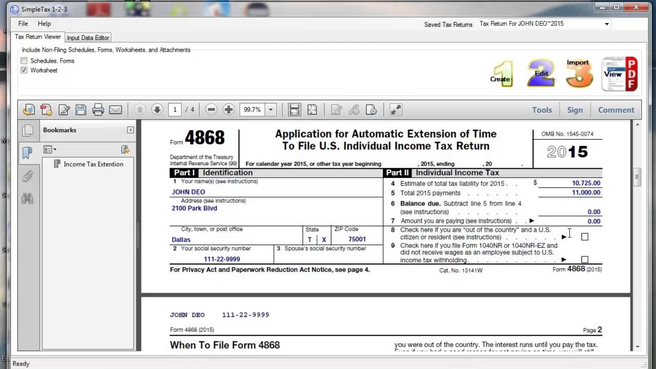SimpleTax Form 4868