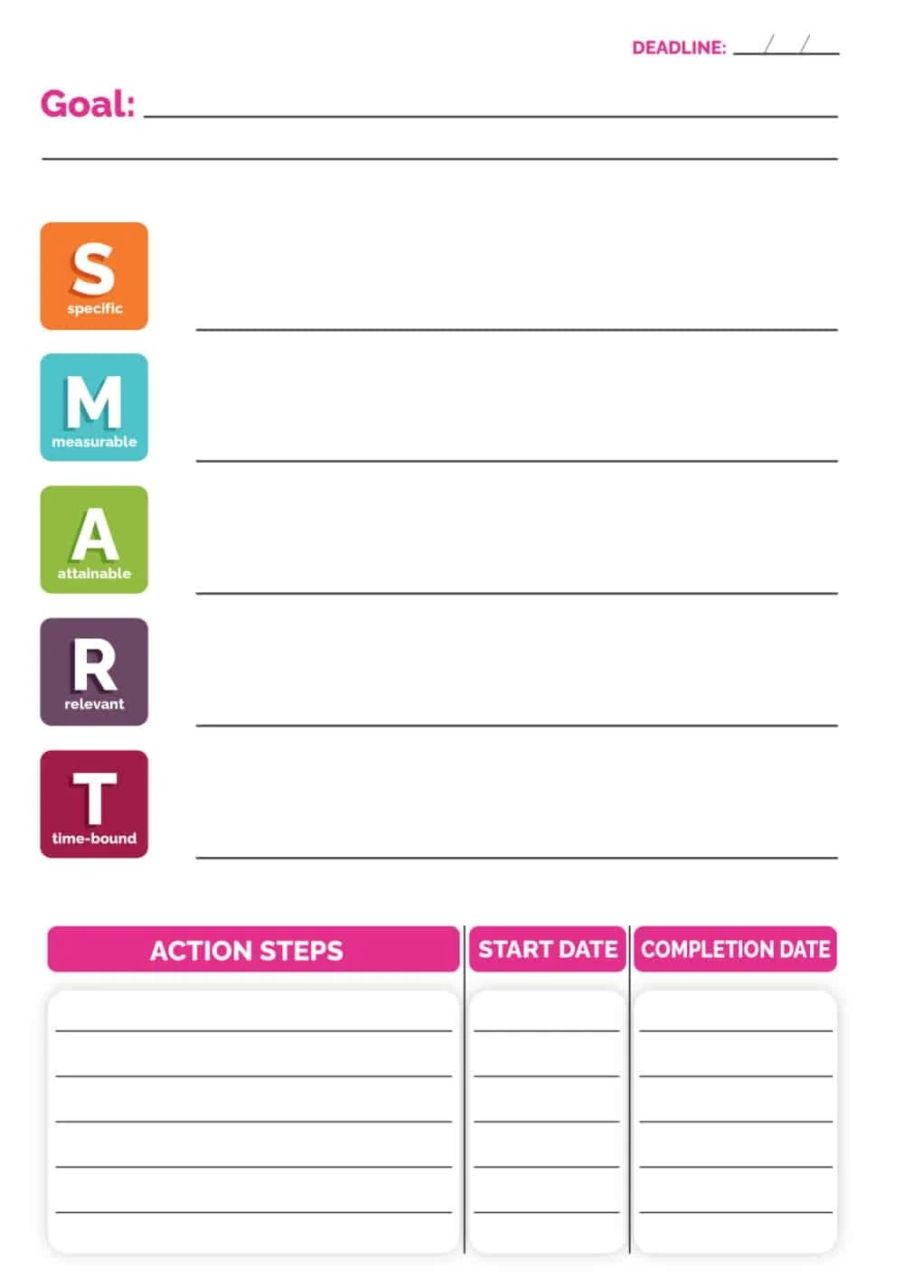 Free Printable Smart Goal Worksheet