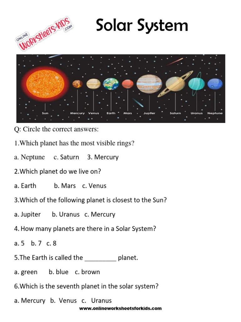 Solar System Worksheets For Grade 1 9 PDF