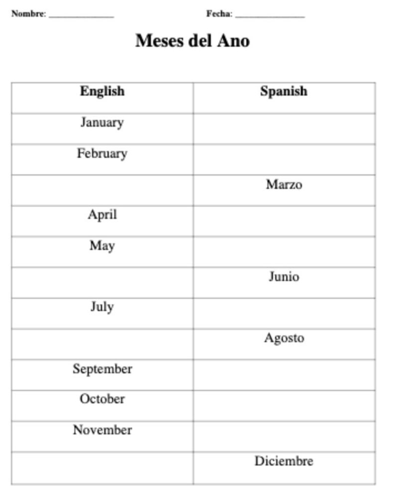 Free Printable High School Worksheets Spanish