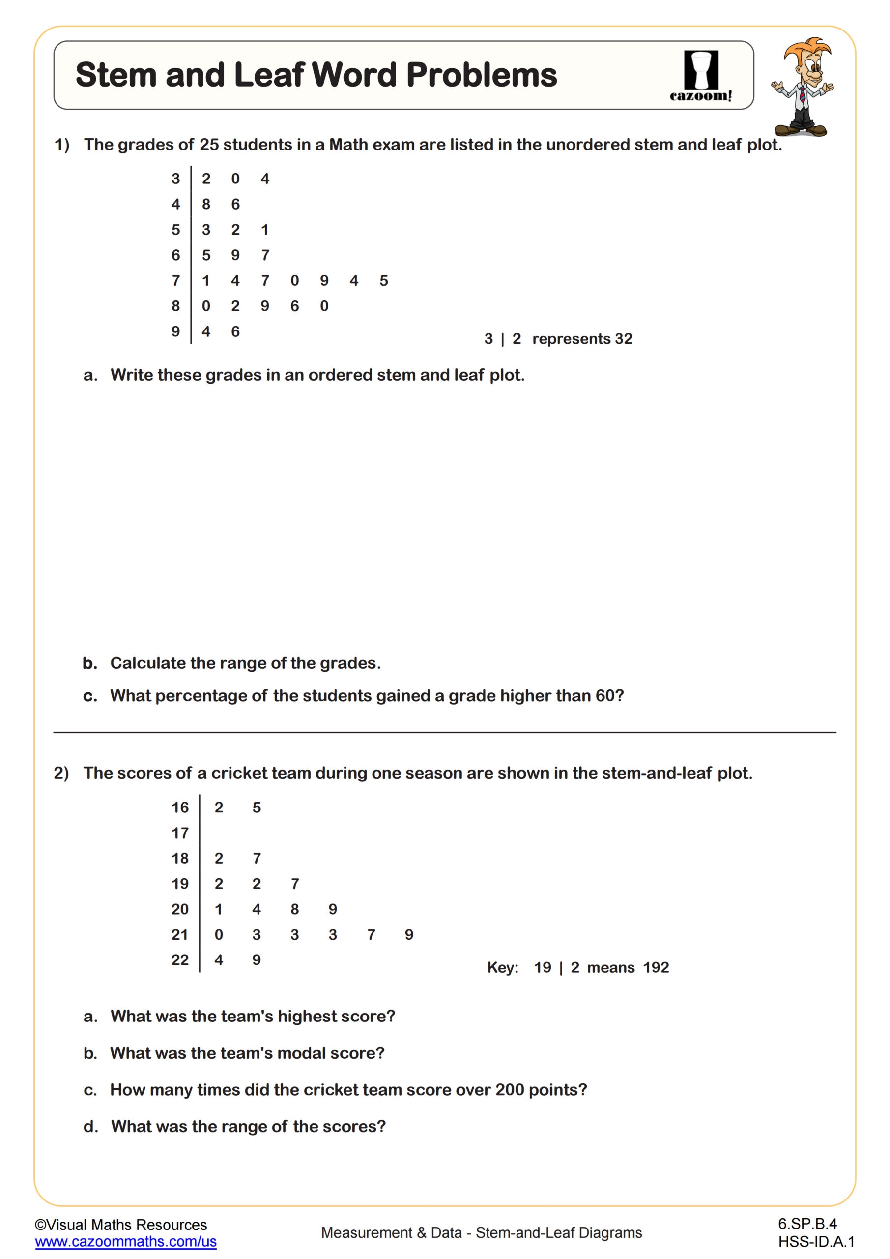 Stem And Leaf Diagram Worksheets Printable PDF Math Worksheets 