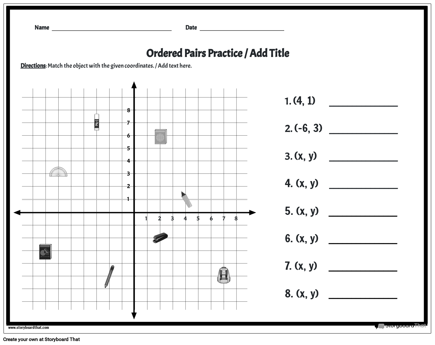 Storyboard That Create Coordinate Plane Worksheets