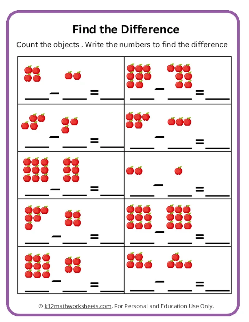 Free Printable Math Subtraction Worksheets For Kindergarten