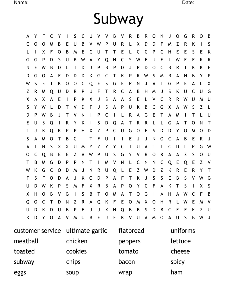 Subway Word Search WordMint