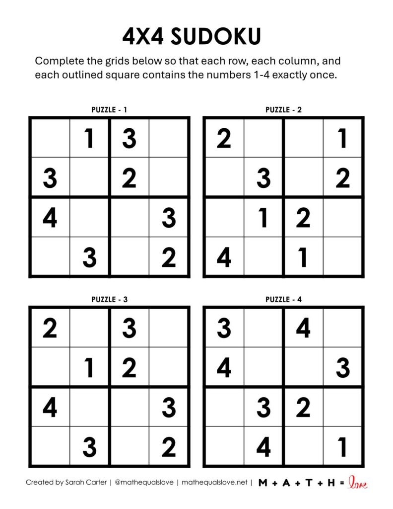Printable Daily Sudoku Puzzles 4 Per Page