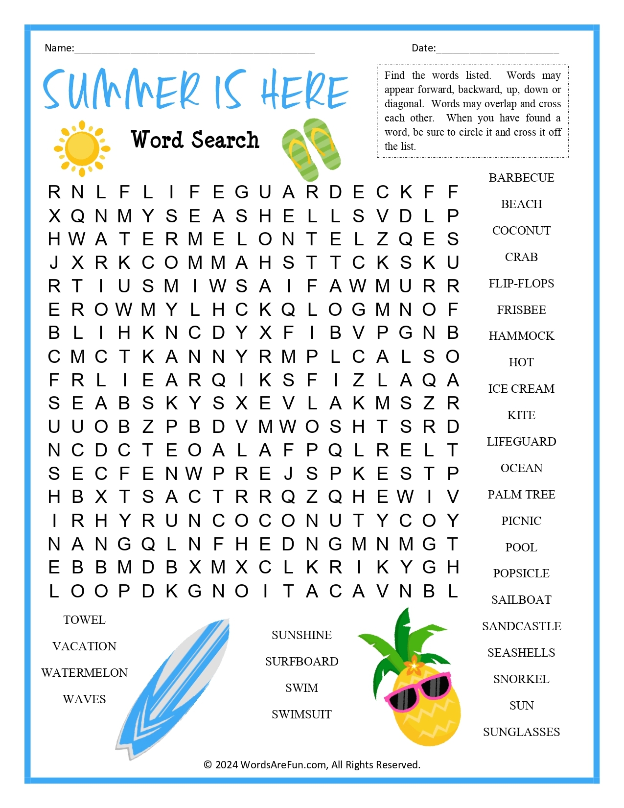 Free Printable Summer Word Puzzles