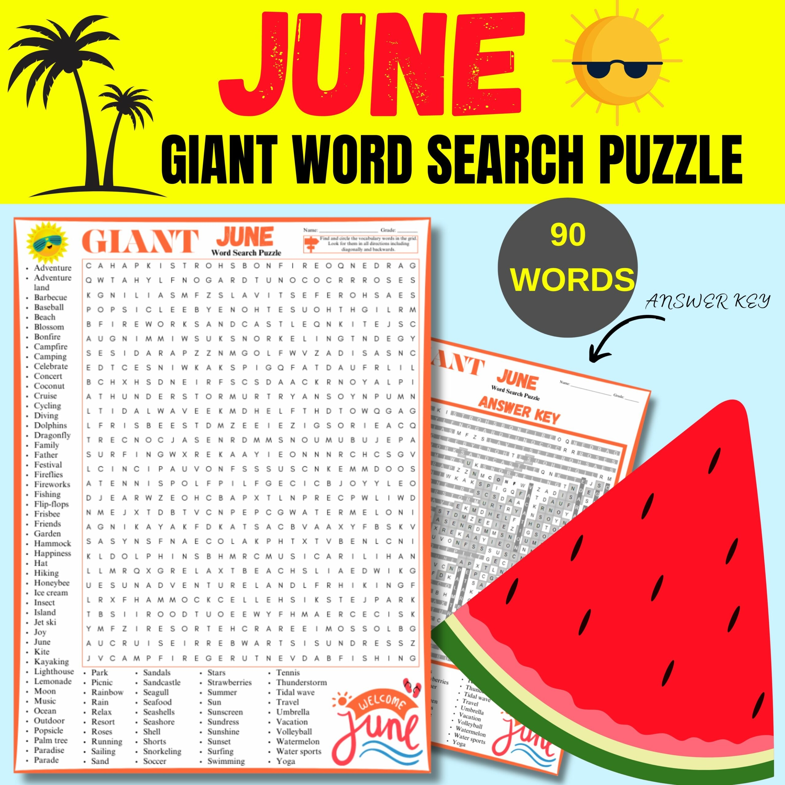 Summer Word Search Puzzle End Of Year Activity Worksheet Giant 
