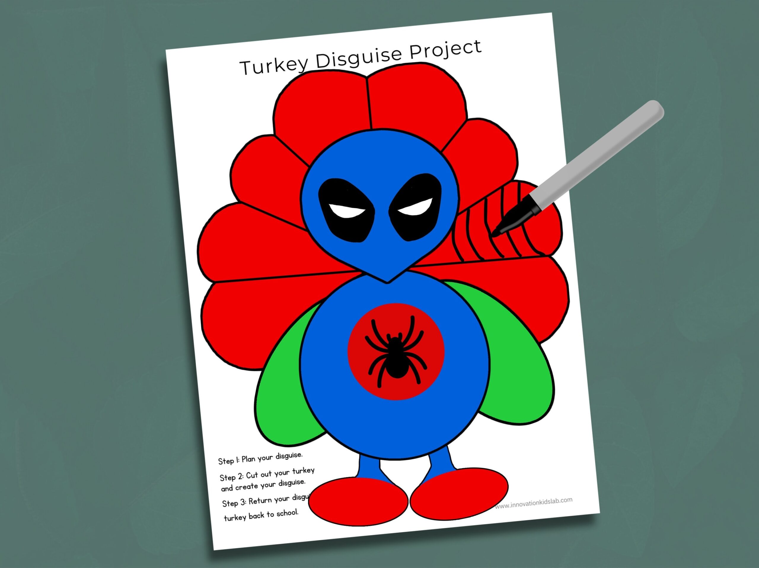 Superhero Turkey In Disguise Kit Kids Thanksgiving Craft digital 
