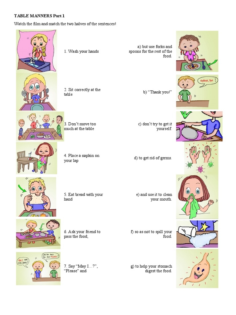 TABLE MANNERS Free Games Activities Puzzles Online For Kids 