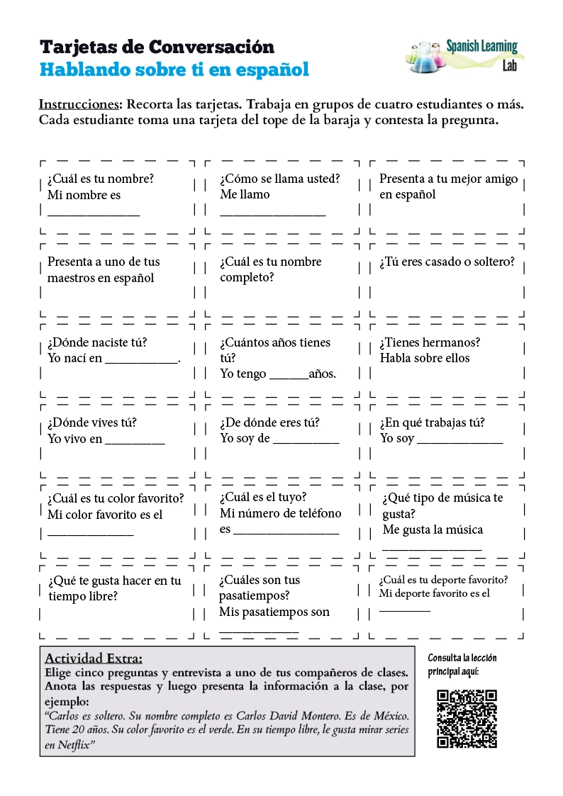 Talking About Yourself In Spanish PDF Worksheet Spanish 