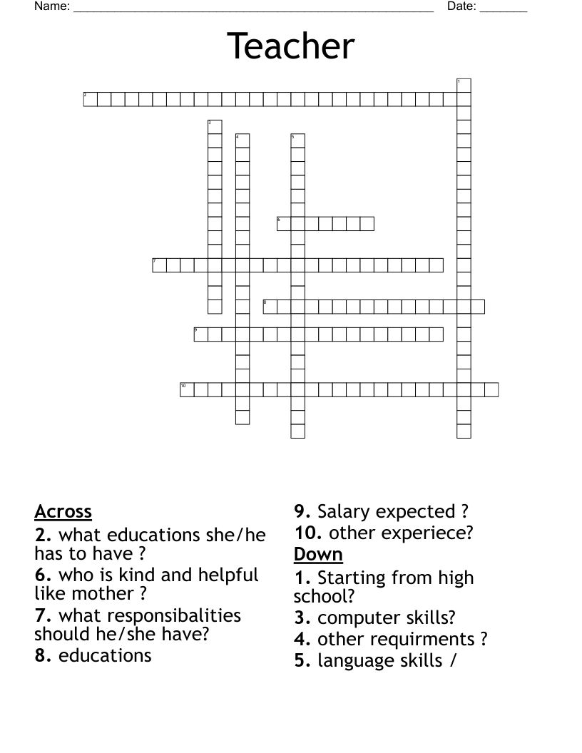 Teacher Crossword WordMint