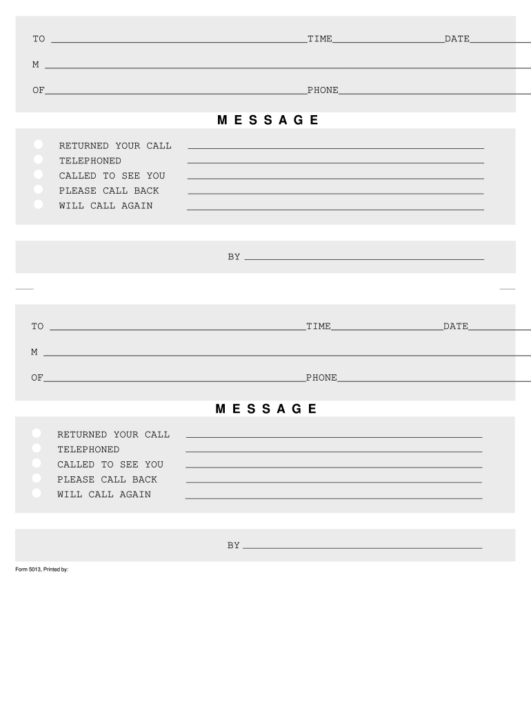Printable Telephone Message Template