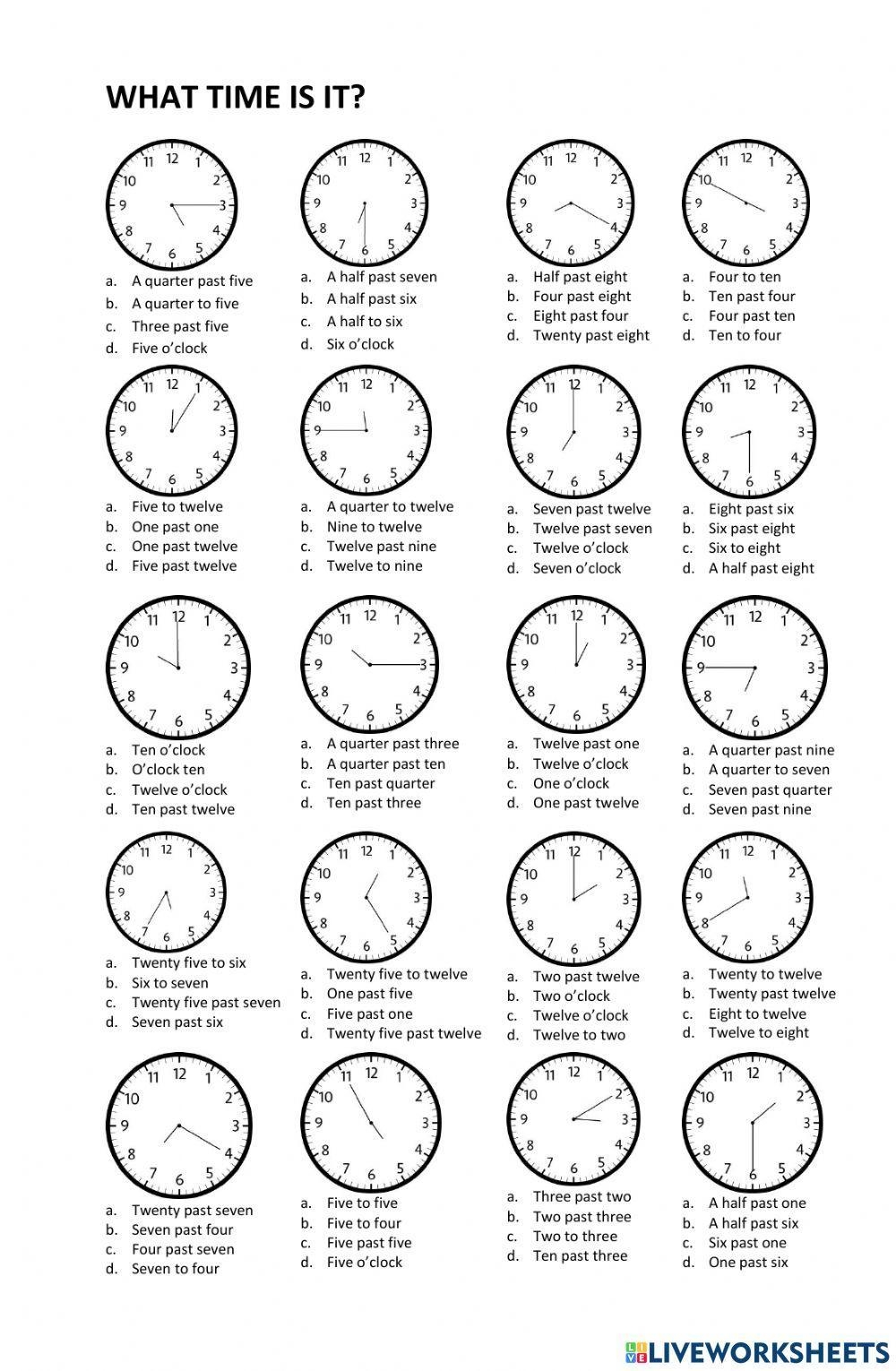 Telling The Time Free Interactive Worksheets 1796877