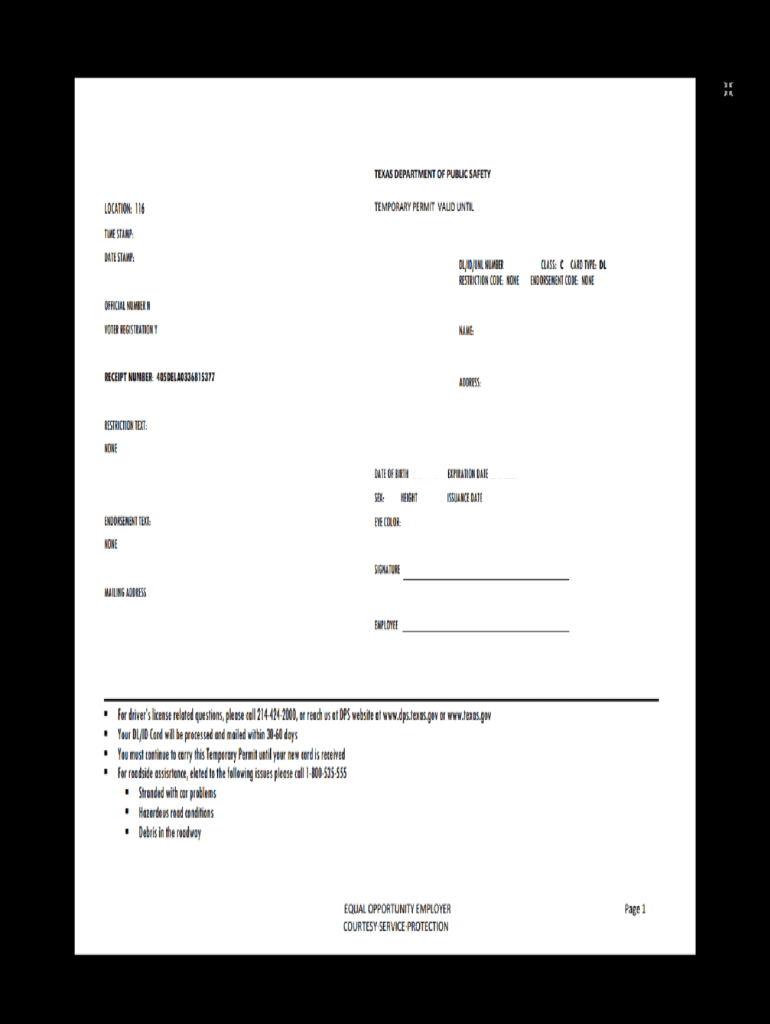 Temporary Texas Drivers License Template Template
