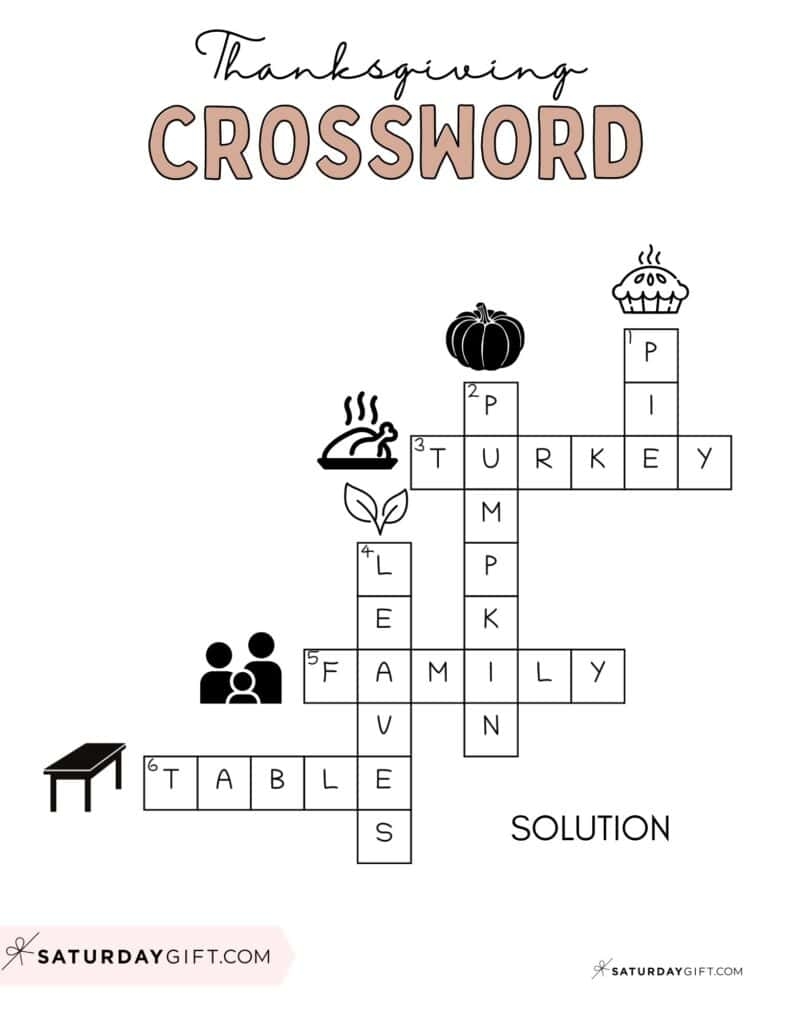 Thanksgiving Crossword Puzzle Cute amp Free Printable SaturdayGift