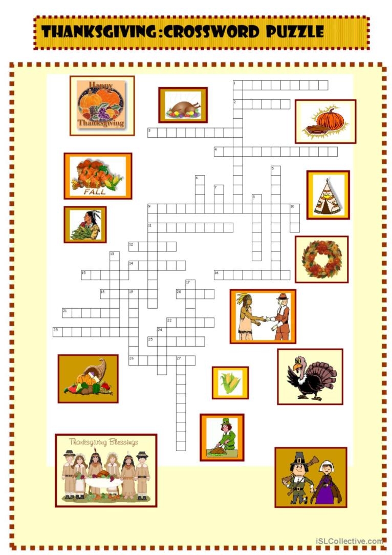 Thanksgiving New Crossword Puzzle English ESL Worksheets Pdf amp Doc