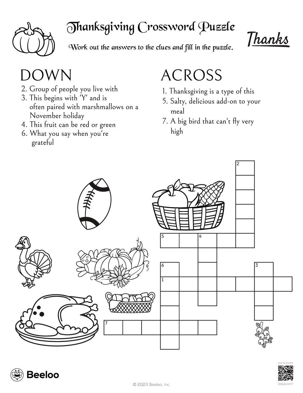 Easy Printable Thanksgiving Crossword Puzzles