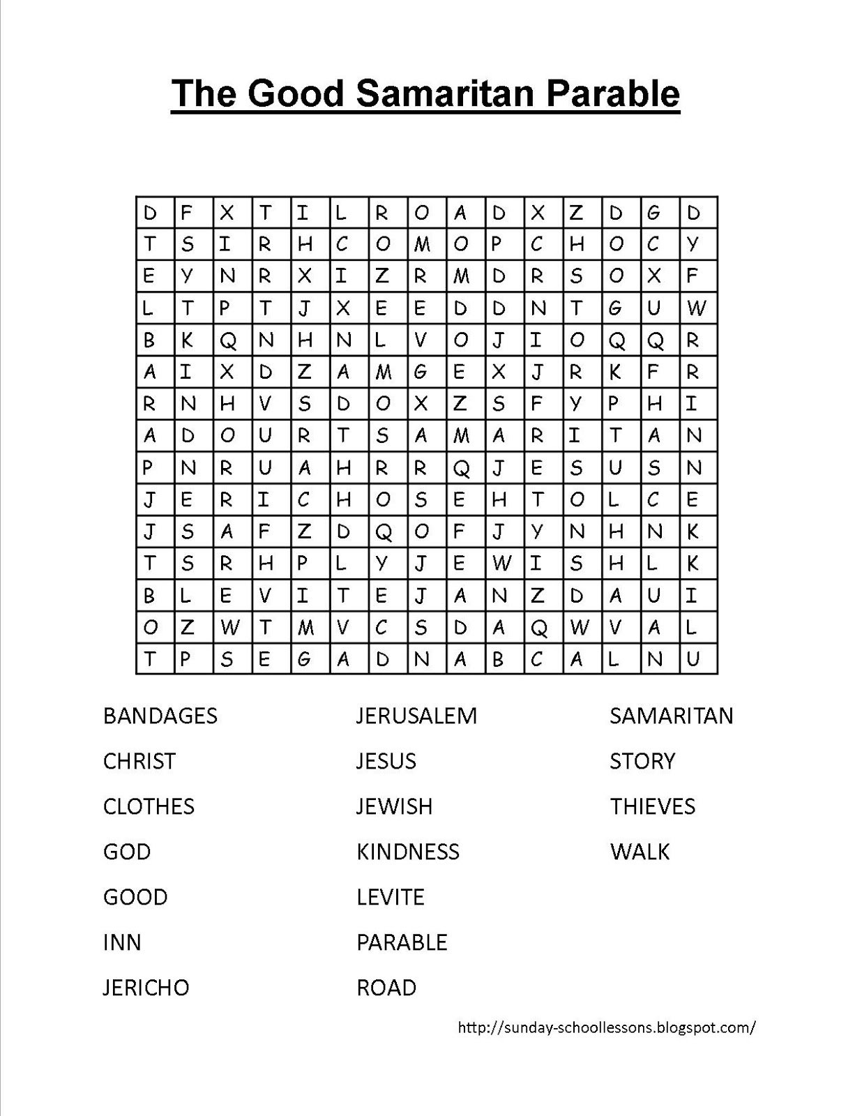 The Good Samaritan Crossword Puzzle Parables Sunday School 