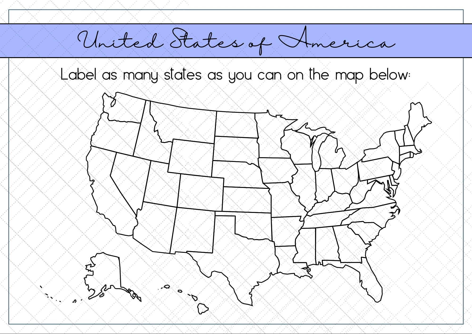 U S Map Labeling Worksheet Practice Identifying All 50 States 