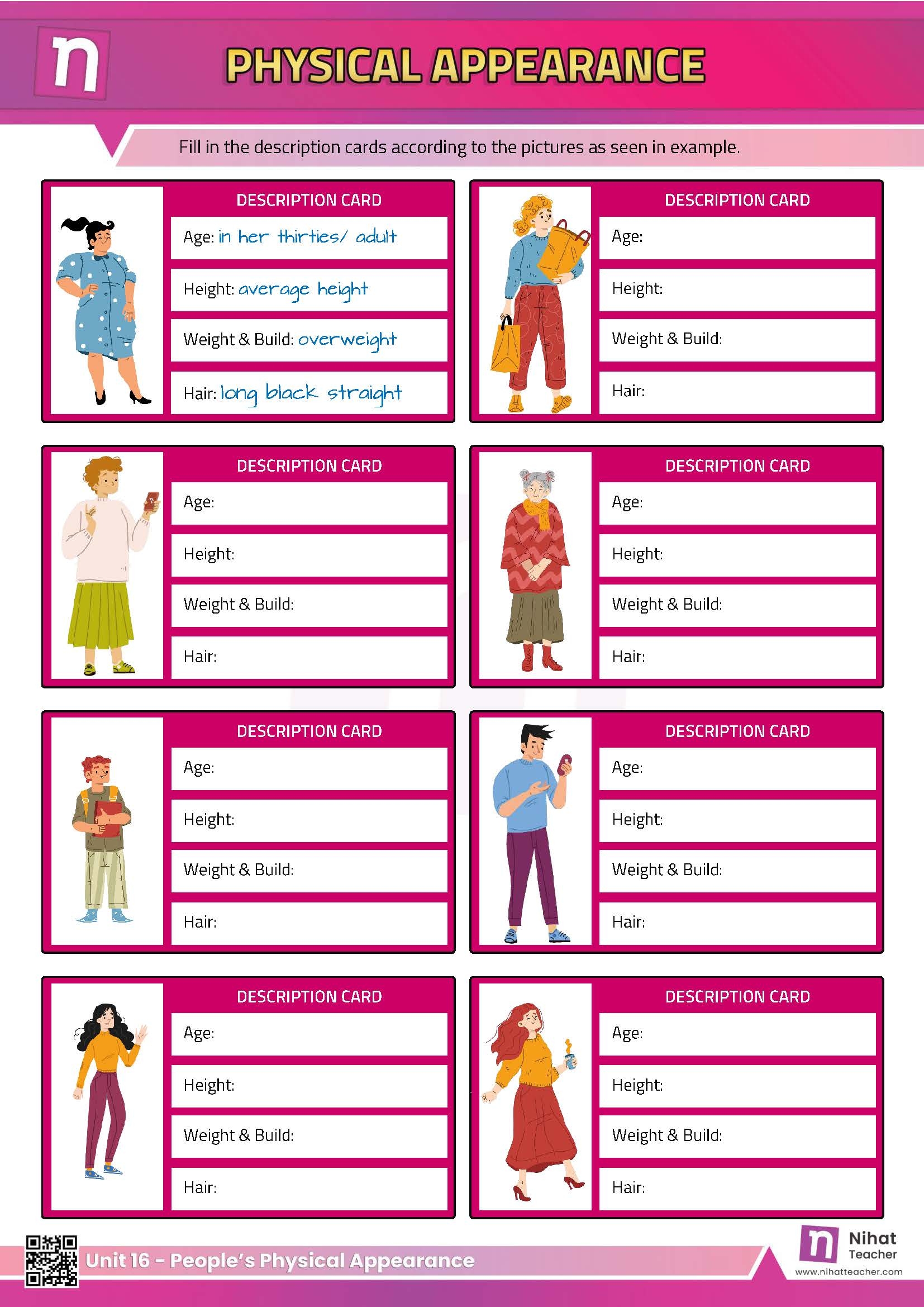 Unit 16 Describing People s Physical Appearance Worksheet 3 